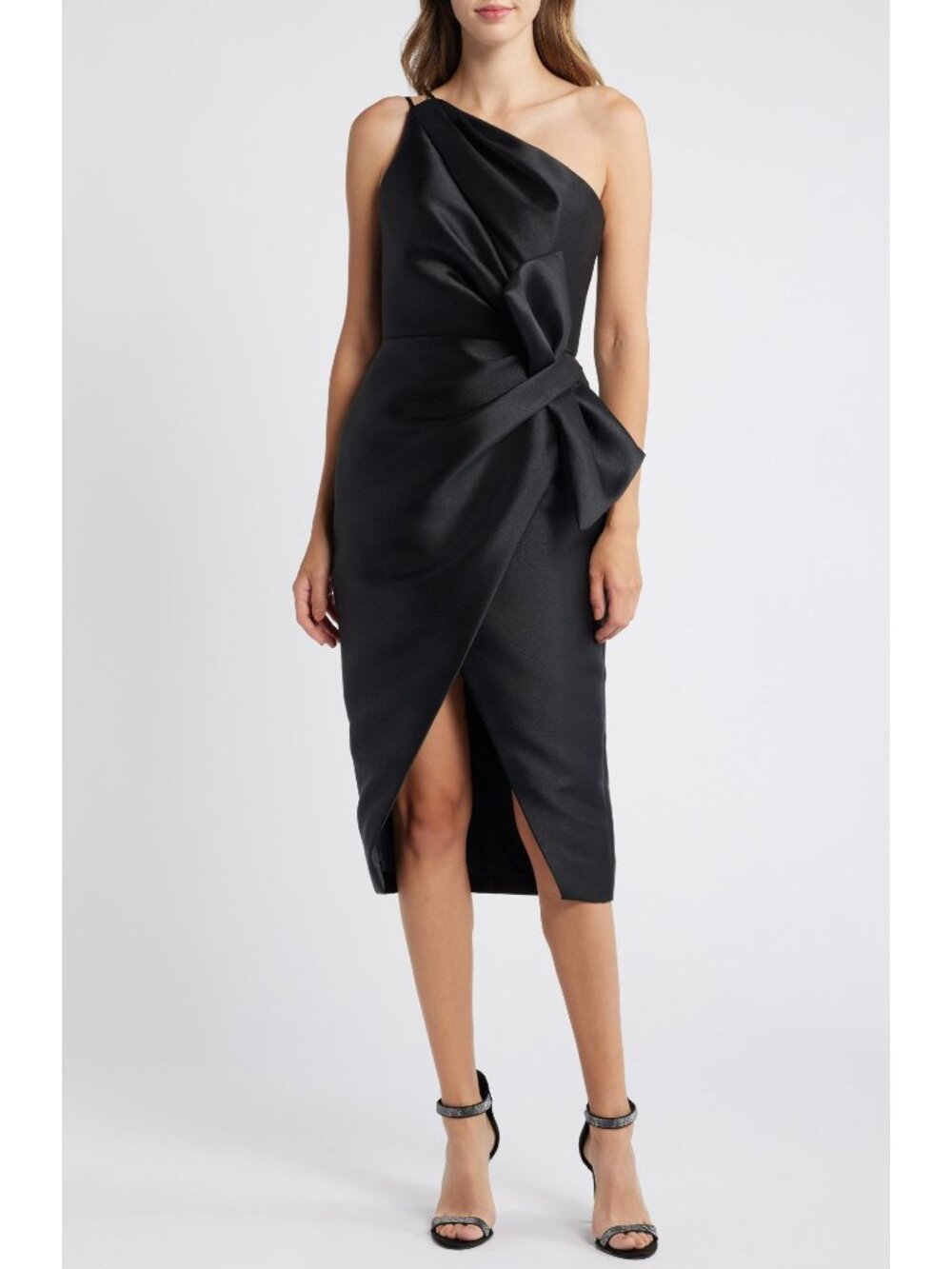 🆕AMSALE Mik One Shoulder Big Bow Cocktail Dress Black 10